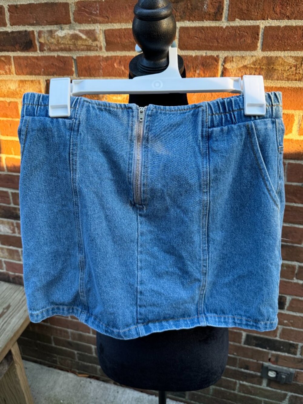 Lelis Collection Denim Mini Skirt Blue Zip Front Elastic Waist Size S